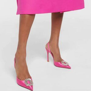 Pink Satin Slingback Pumps